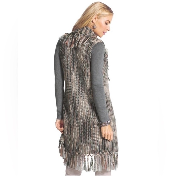Chico’s Boho Fringe Festival Sweater Sleeveless Cardigan - Picture 2 of 7
